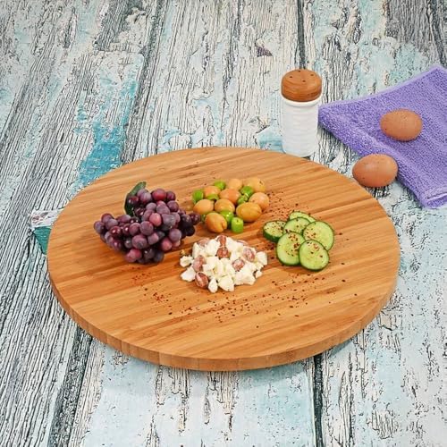 35cm Döner Mekanizmalı Kalın Bambu Yuvarlak Pizza ve Sunum Tepsisi, 360 Derece Dönebilen Kahvaltı Sunum, Pizza Sunum ve Börek Sunum Tepsisi (35cm*35cm*2cm)