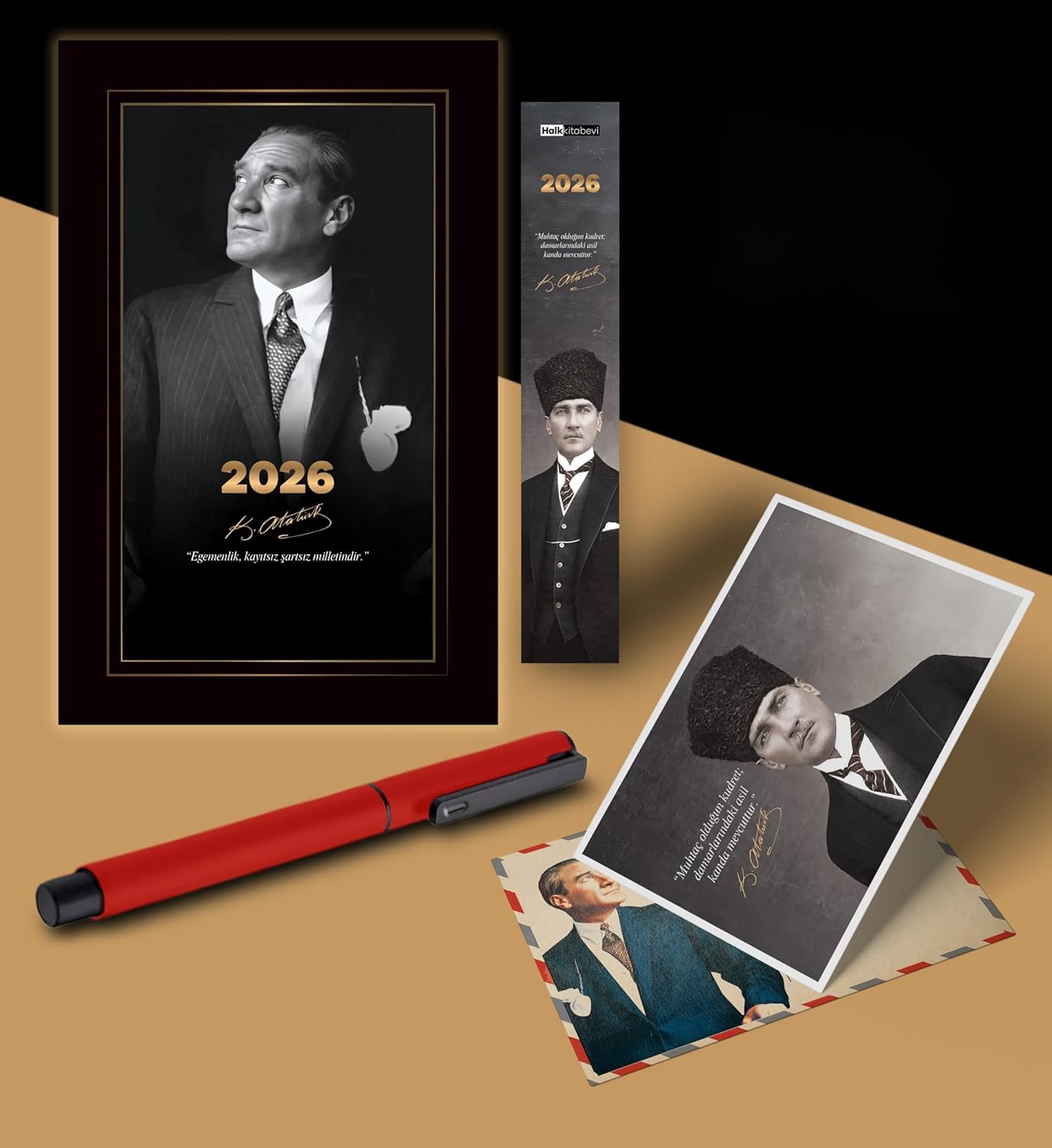 2026 Atatürk Ajandası Ayraç Kartpostal Kalem - Kırmızı