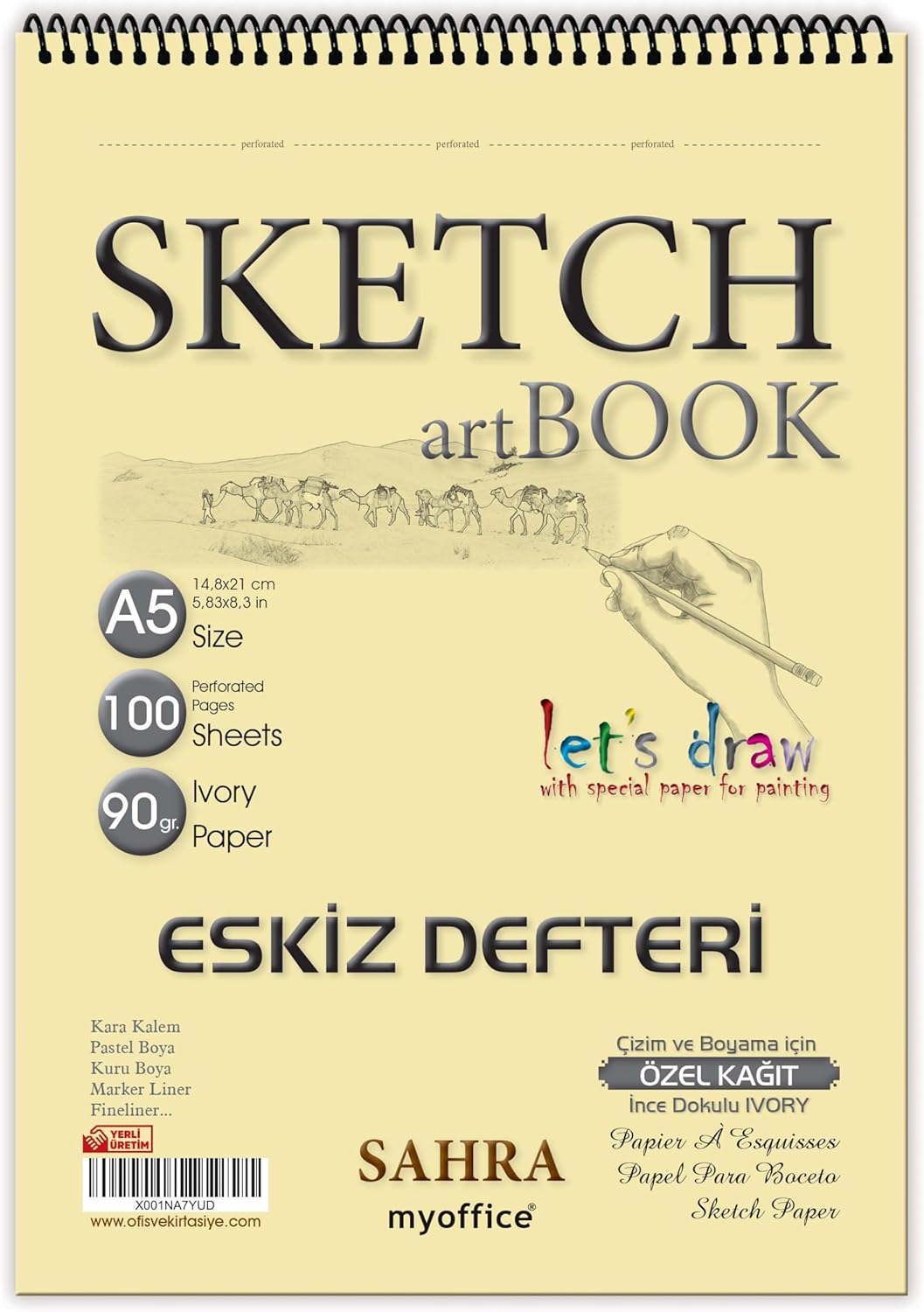 A5 Eskiz Defteri - 90 gr. 100 yaprak Spiralli Kaliteli Sanatçı Çizim Defteri