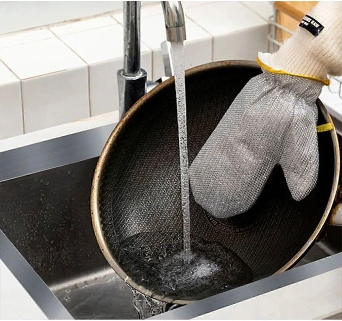 Çizilmez Çelik Tel Bulaşık Eldiveni – Çok Amaçlı Eldiven Şeklinde Temizlik Teli, Araç Yıkama & Mutfak İçin, 22x12 cm (1 adet)