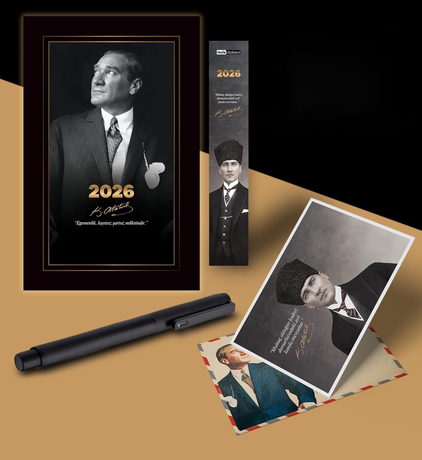 2026 Atatürk Ajandası Ayraç Kartpostal Kalem - Siyah