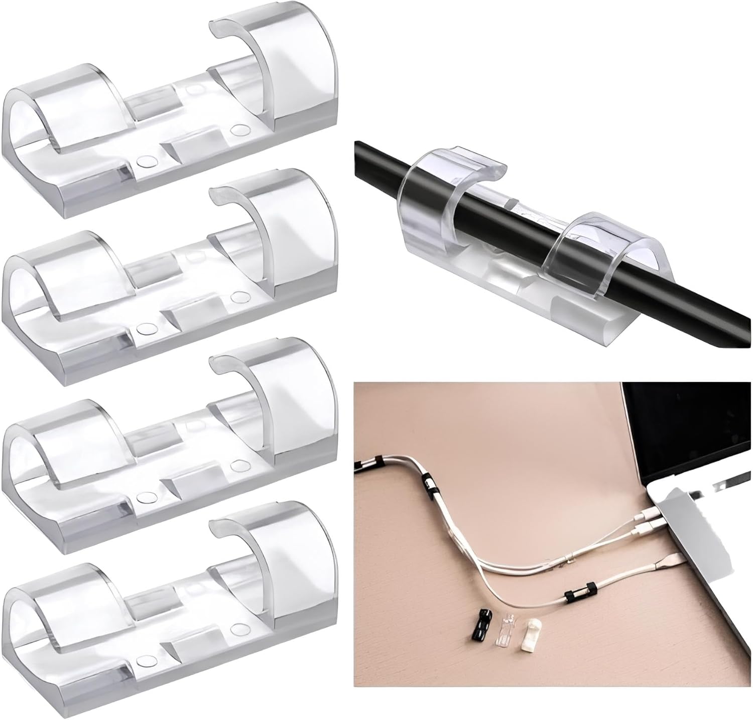 60 Adet Kablo Düzenleyici Sabitleyici Yapışkanlı Organizer Klips Seti