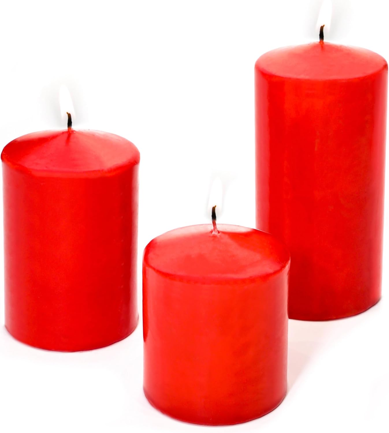 3'lü Kırmızı Silindir Mum Seti (5,5 cm-7,5 cm-10 cm)