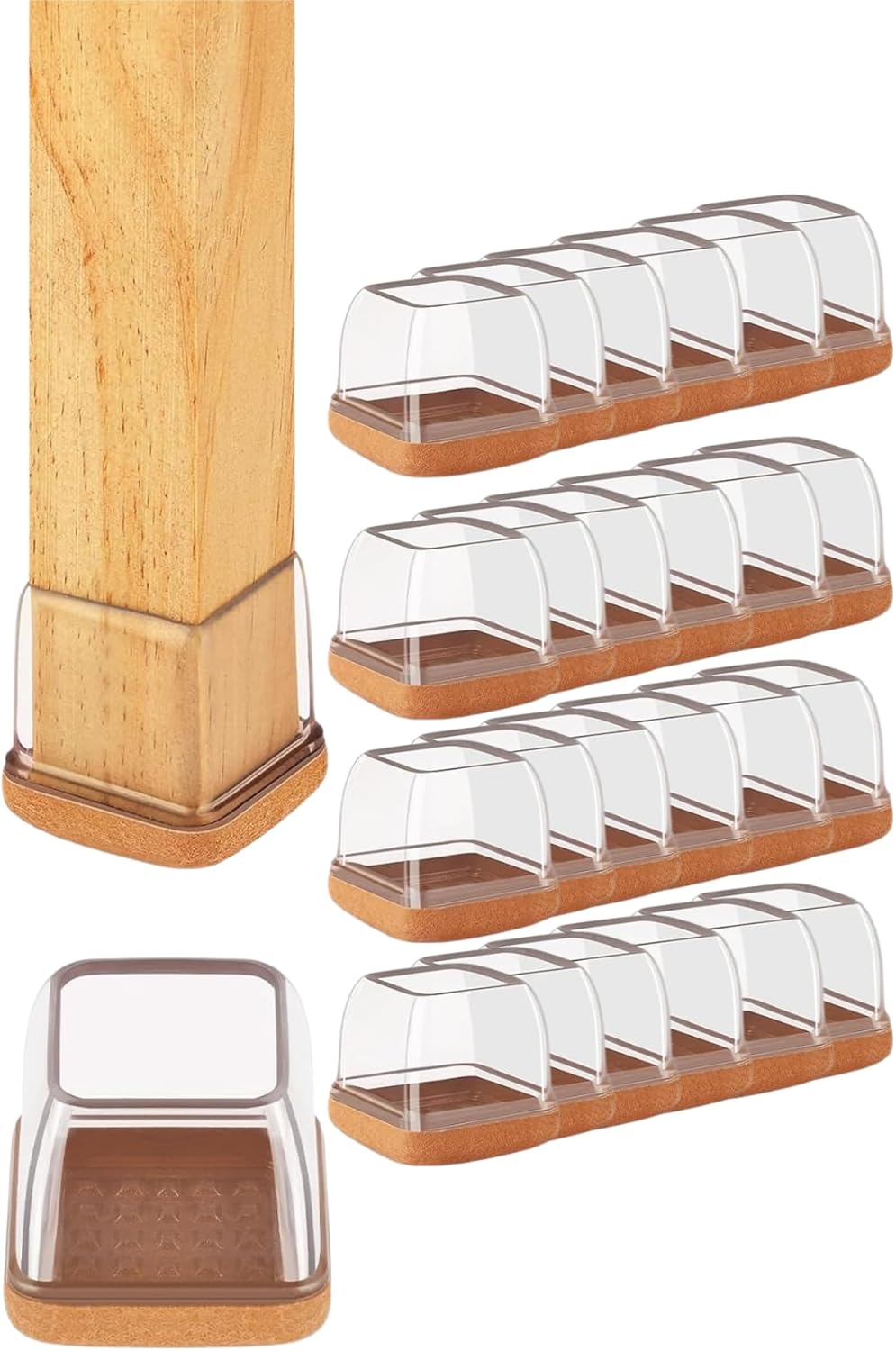 24 Adet Kare Papucu (2.3–2.7 cm) – Şeffaf Silikon Kalın Keçeli, Gürültü Önleyici ve Zemin Koruyucu Mobilya Ayak Kılıfı