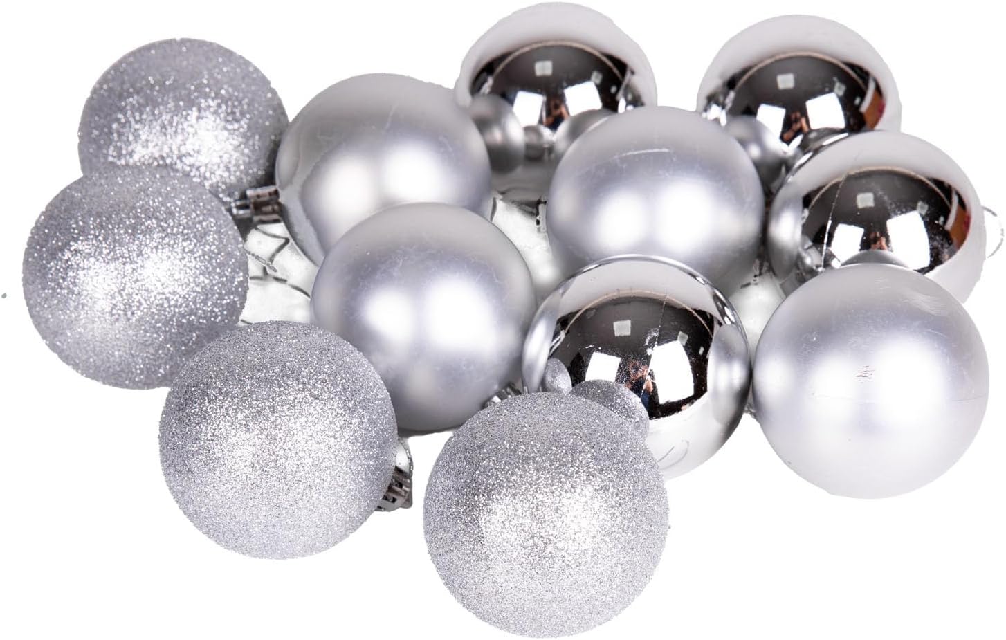 Yılbaşı Topu Simli Mat Parlak 12'li Set Gümüş 6 Cm.