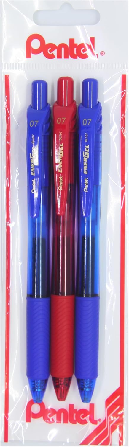 ENERGEL 0.7 mm Likit Roller Kalem 2xMavi/1xKırmızı 3'lü set