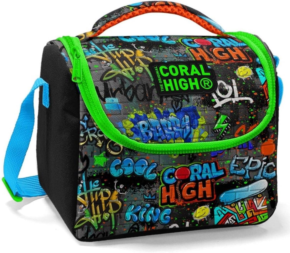 Erkek Çocuk Siyah Yeşil Grafiti İlkokul Okul Beslenme Çantası - Yalıtımlı