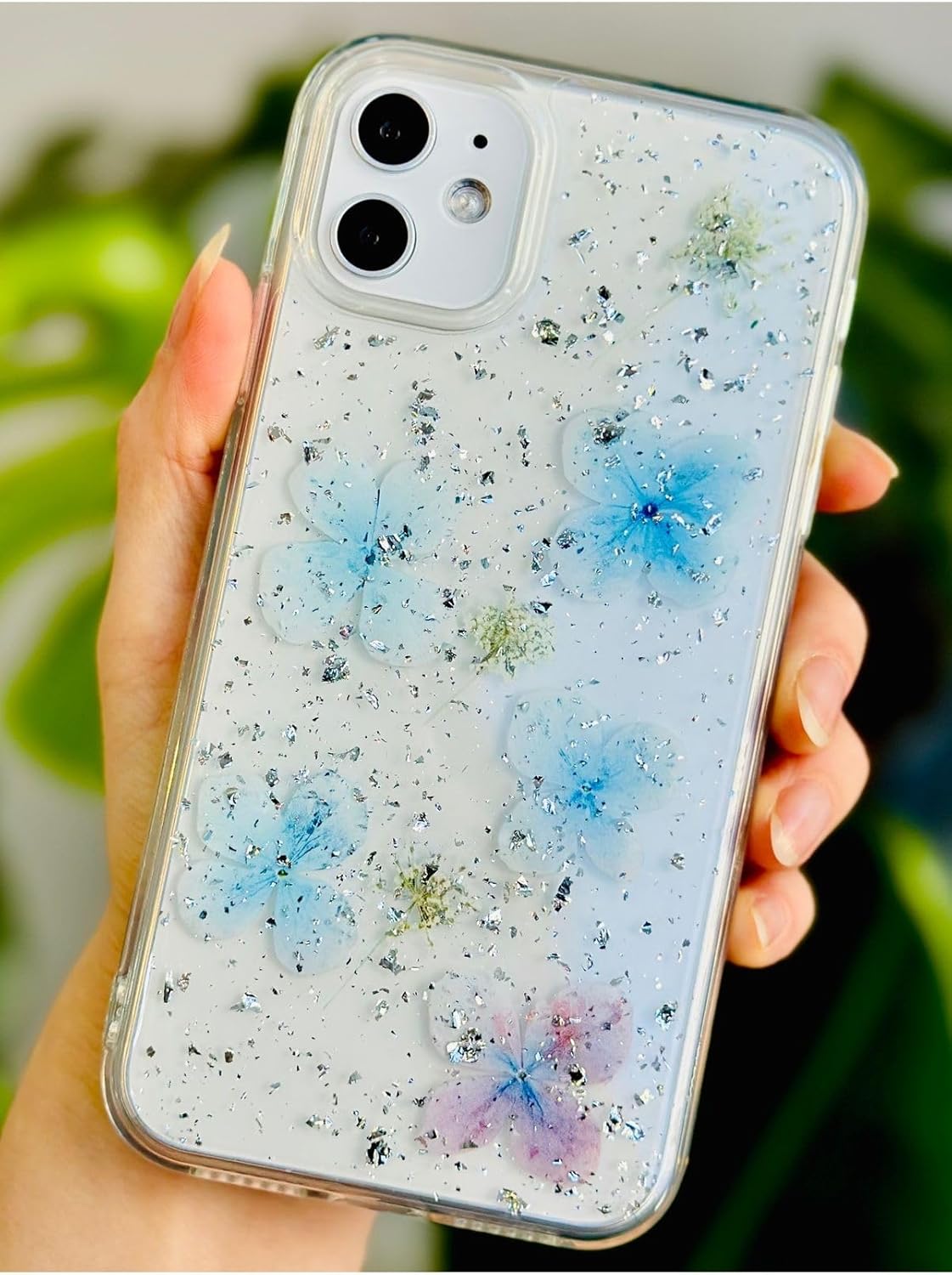 11 ile Uyumlu EPOKSİLİ Mavi Simli Çiçek Tasarımlı Oyuncaklı Esnek Silikon Kılıf