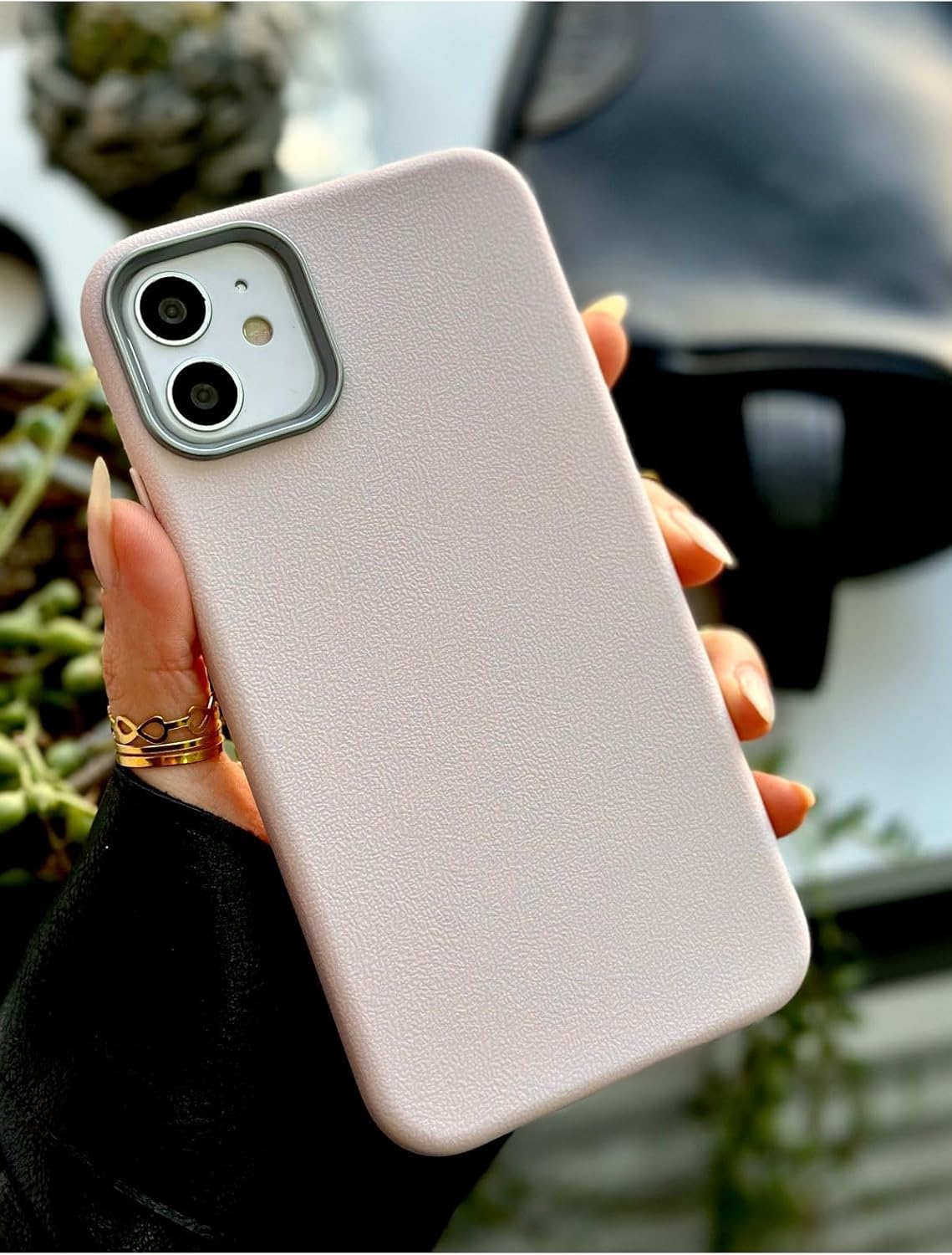 11 Uyumlu Estetik Dokulu Deri Görünümlü Esnek Silikon Kılıf - Pembe