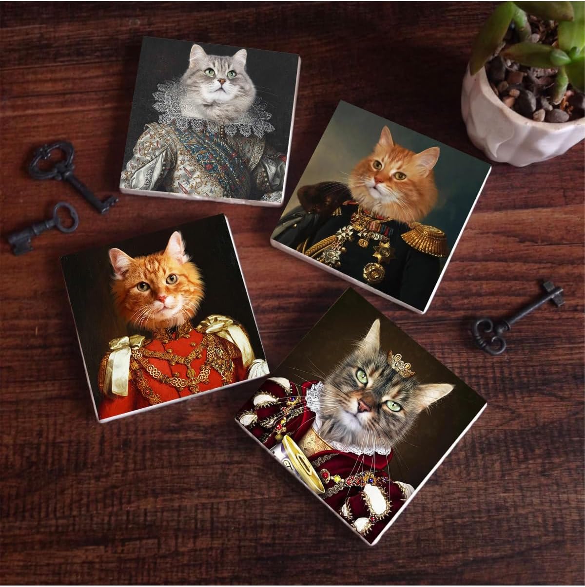 Patili Ekselanslar Taş Bardak Altlığı Seti - 4 Parça - Dekoratif, Rustik Mutfak Aksesuarı, 10x10 cm, Kaydırmaz Tabanlı, Şık ve Dayanıklı SC208