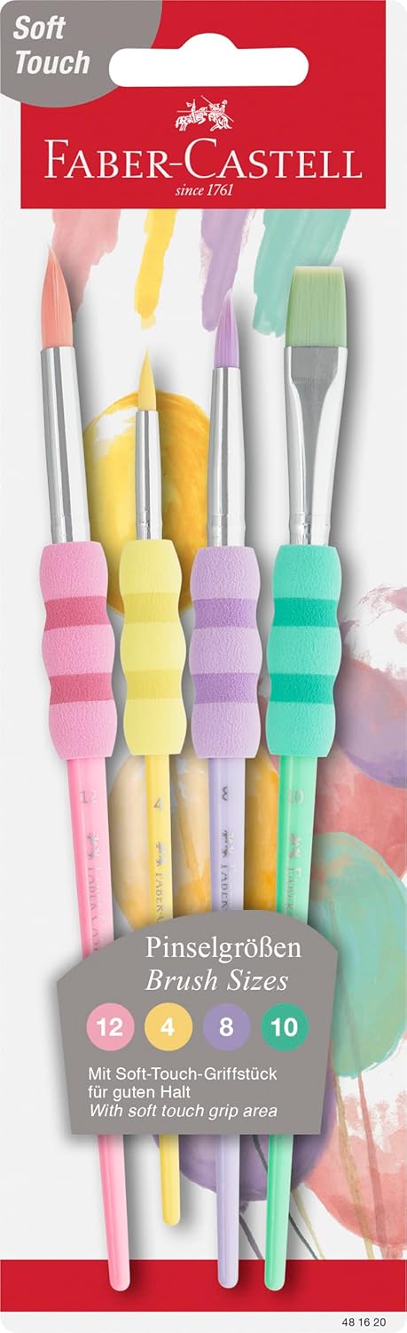 Yumuşak Dokulu Fırça Pastel Seti, 4’lü, Kaymaz Tutma Yeri, Ergonomik Kavrama, İnce ve Kalın Uçlu Boyama Fırçaları