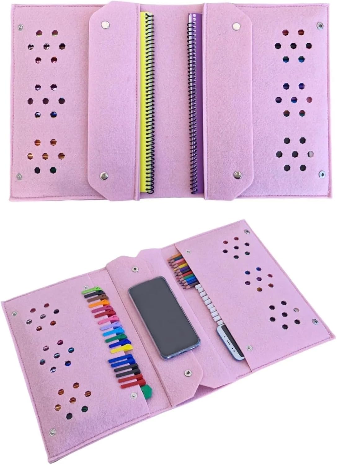 Keçe Kalemlik ve Tablet Organizer Çanta – 4 Bölmeli, A4 Boyut, Çok Amaçlı Defter Boya Düzenleyici Çanta (pembe)