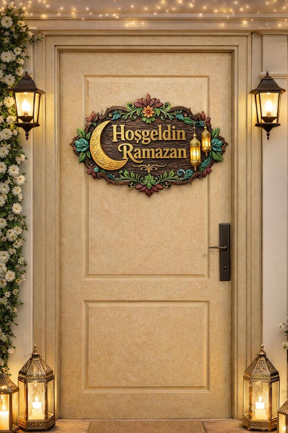 31-19 cm Hoş geldin Ramazan Dekorlu Ahşap Kapı Süsü, Ramazan Süsleri, Ramazan Tavan Süsü 2026