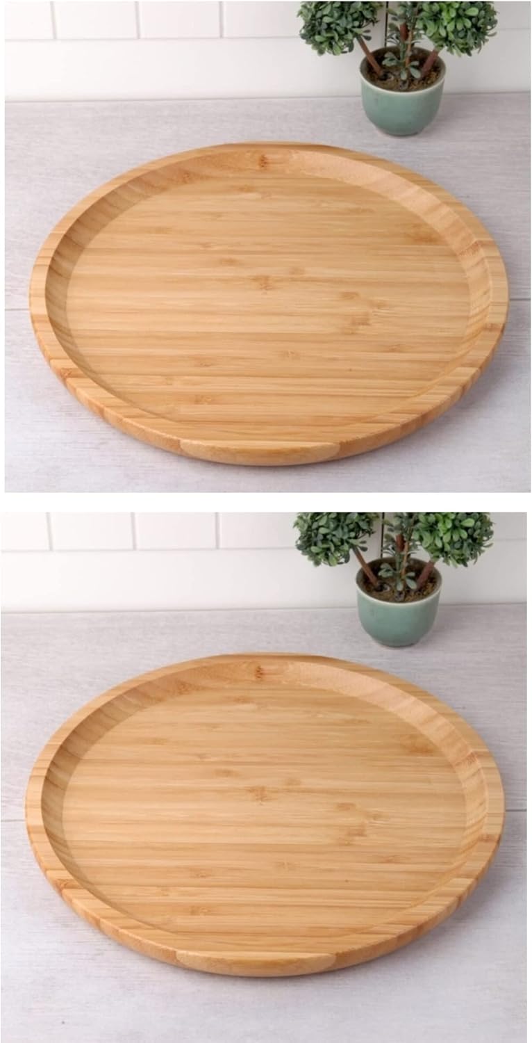 2 Adet 20 cm Bambu Ahşap Yuvarlak Pasta Kahvaltı Servis Sunum Tabağı
