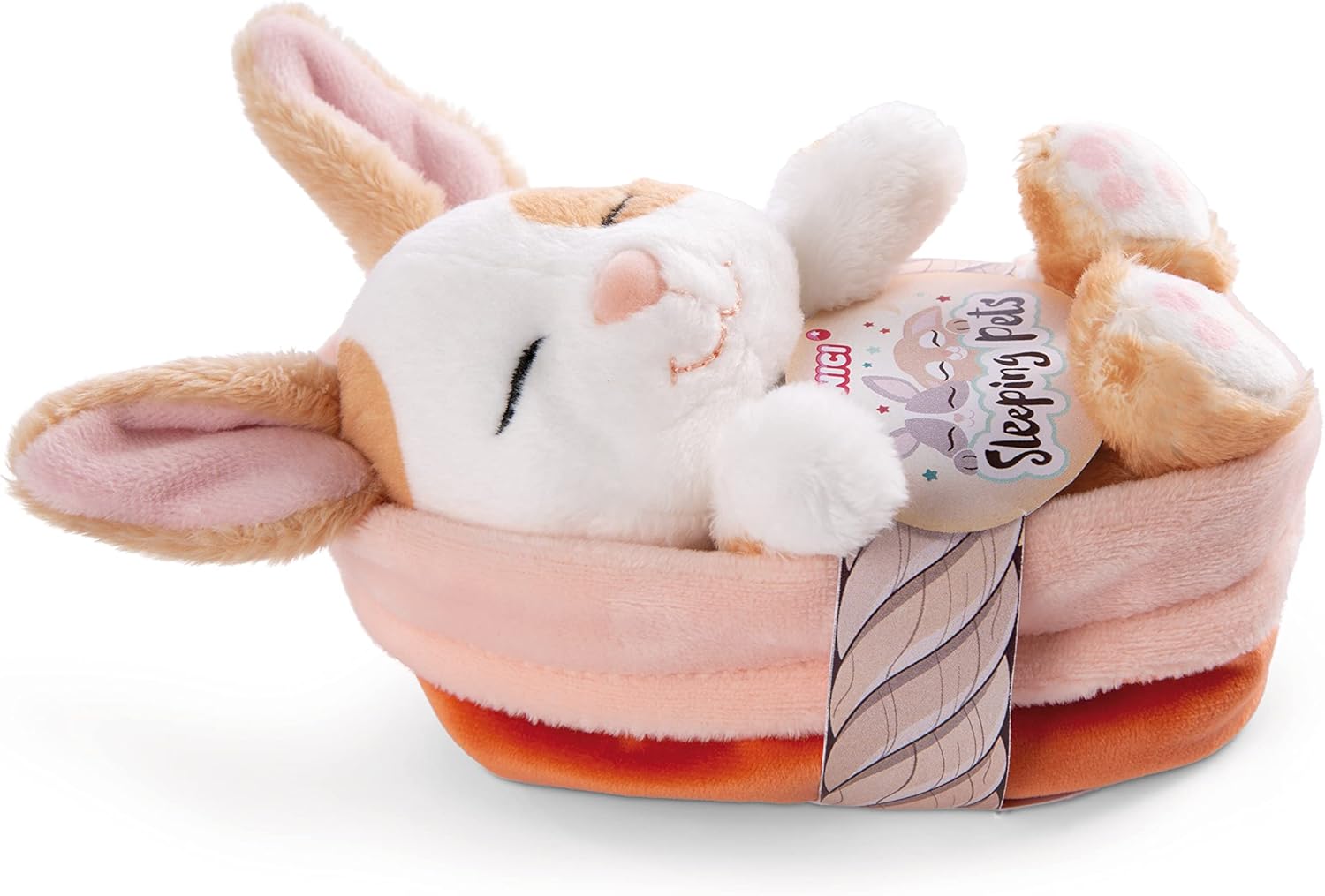 Nici 48707 Soft Toy Sleeping Pets Caramel Dotted in Peach Basket 12cm