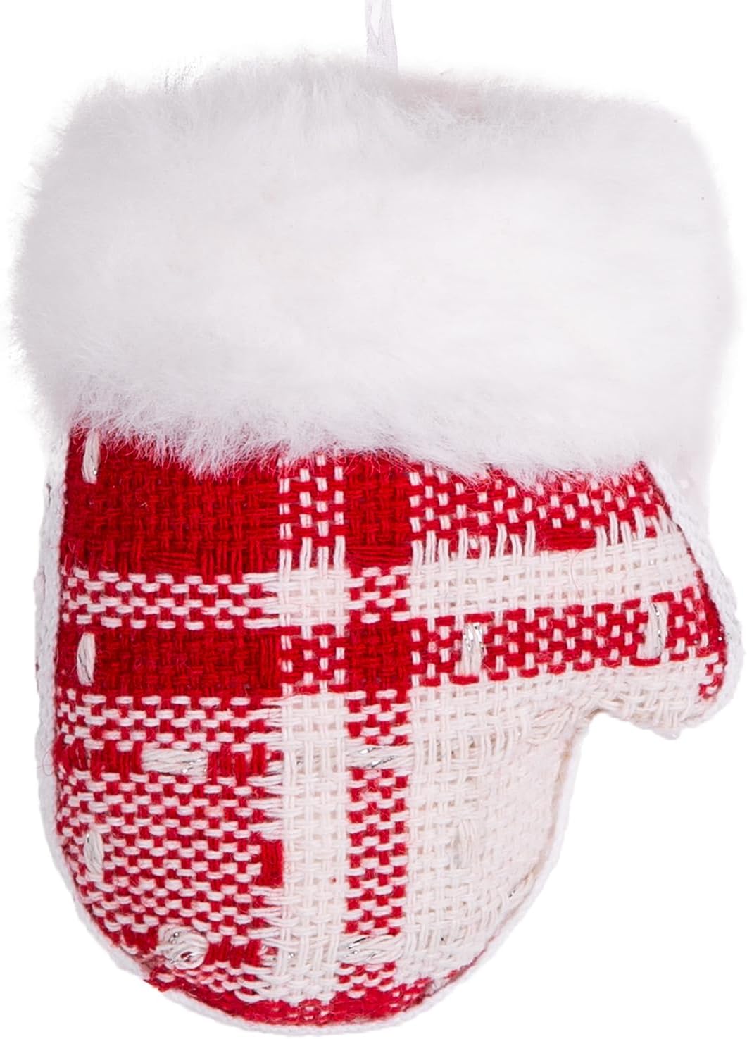 Yılbaşı Süsü Ekose Desenli Eldiven Kırmızı 10x8 Cm.
