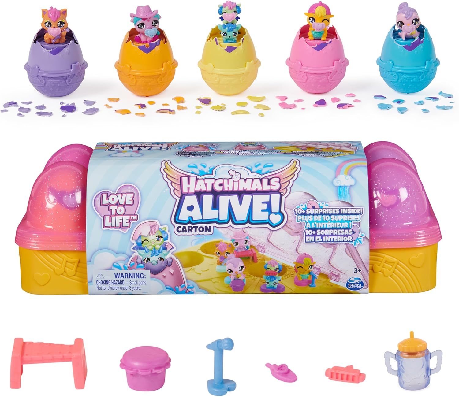 Hatchimals Canlı, Pembe ve Sarı Yumurta Karton Oyuncak, Kendinden Kuluçka Yumurtalarında 6 Mini Figürlü, 11 Aksesuar, Kız ve Erkek Çocuk Oyuncakları 3 yaş ve üzeri