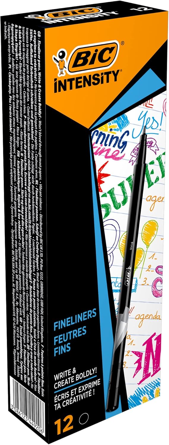 Intensity Liner İnce Uçlu Siyah Keçeli Kalem 12'li Kutu, 0.4 mm İnce Kalınlıkta Uç, Su Bazlı Mürekkep