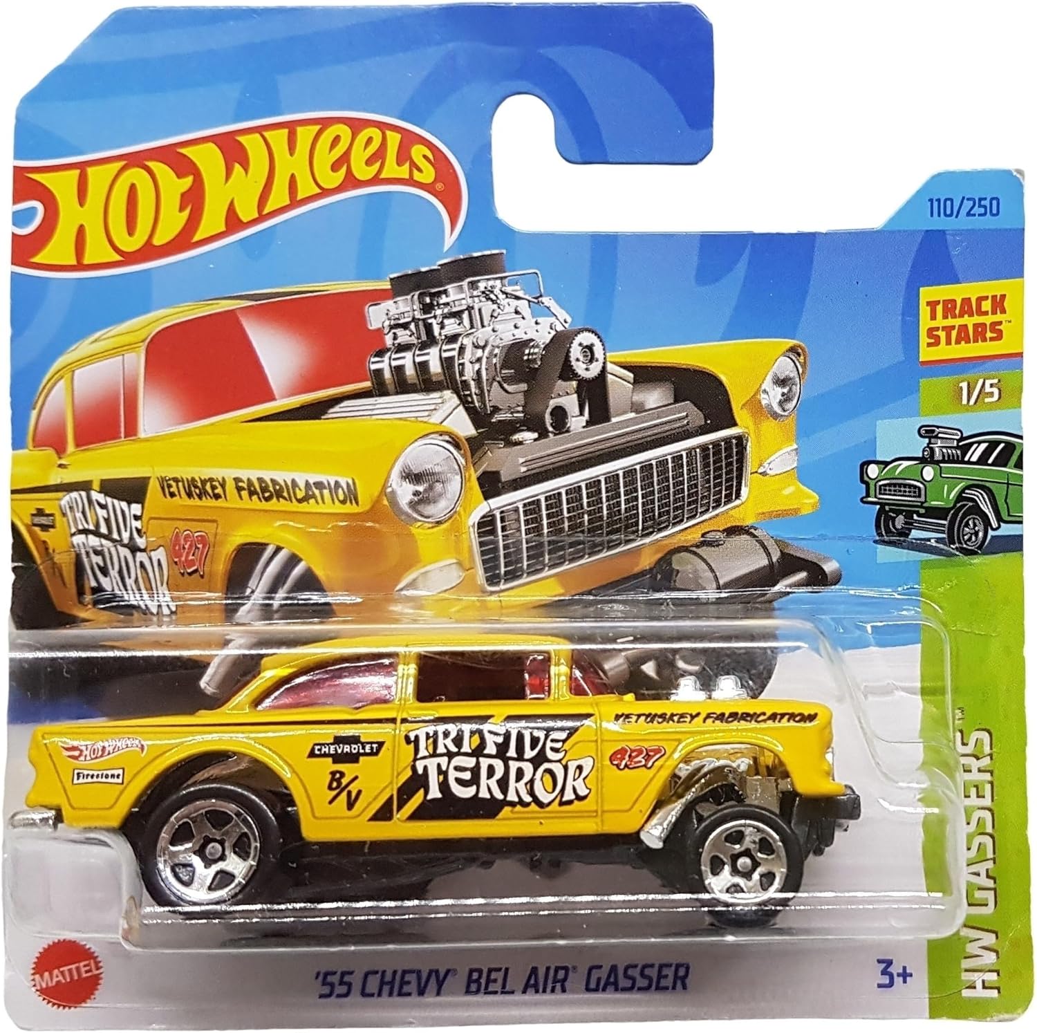 - ´55 Chevy Bel Air Gasser - HW Gassers 1/5 - HKH61 - Short Card - Track Stars - Firestone - GM - Mattel 2023 - 1:64