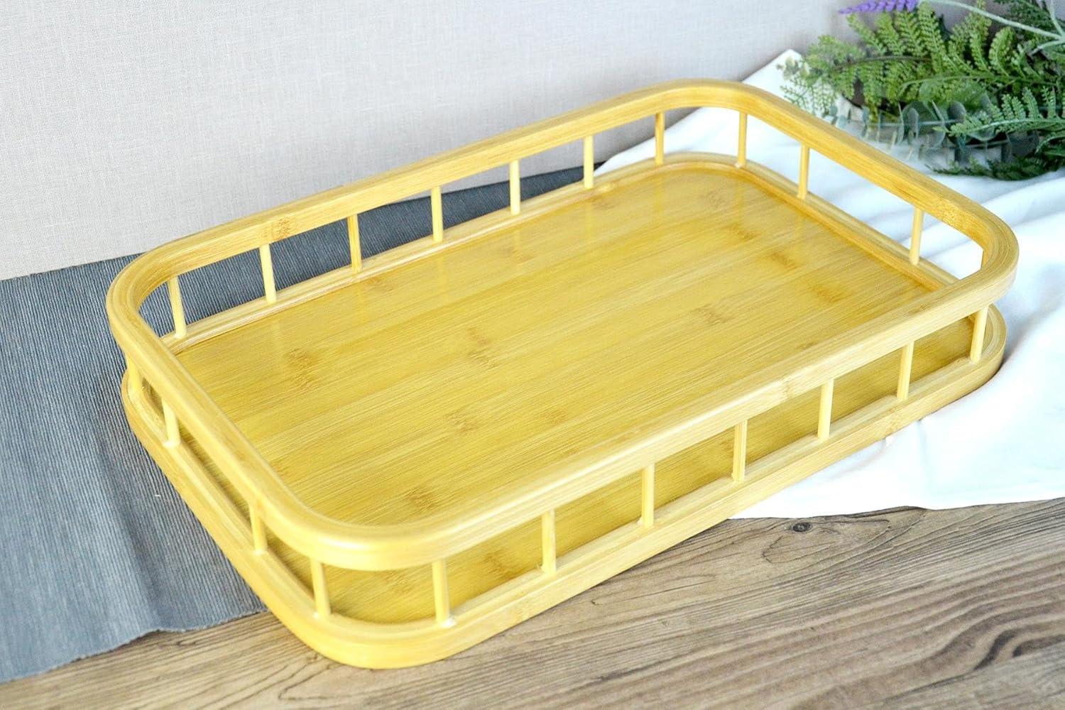 Premium Bambu Serisi 38x26 cm Çitli Diktördgen Tepsi