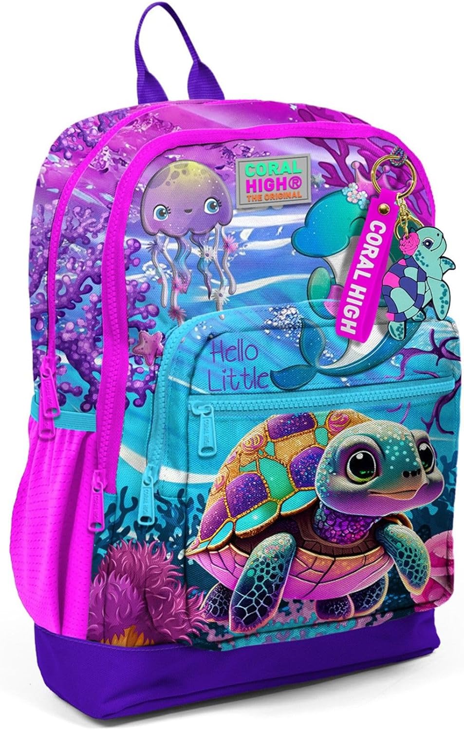 Dört Bölmeli Pembe Mor Kaplumbağa Desenli İlkokul Sırt Çantası - Kız Çocuk