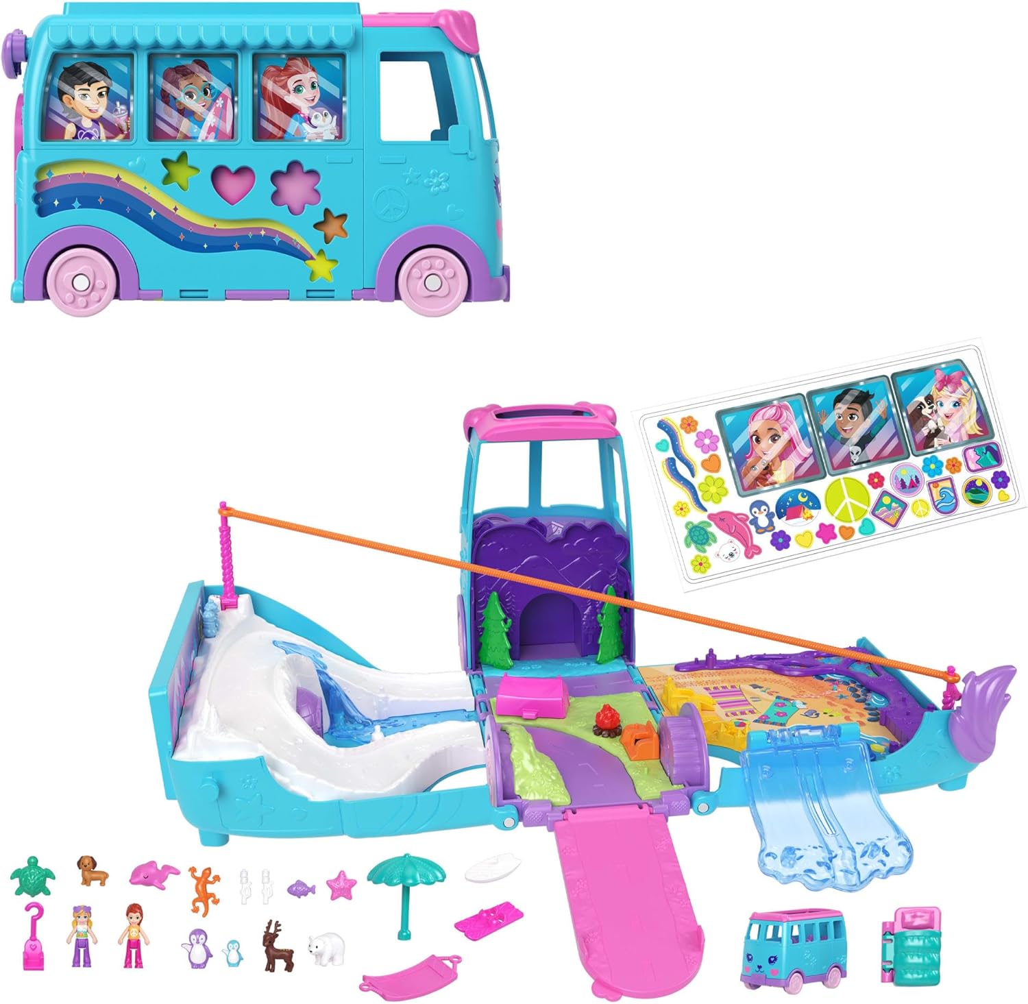 POLLY POCKET™ KARAVAN MACERASI™ Polly Karavan Macerası oyun seti, mikro bebekler, dönüştürülebilir karavan, evcil hayvanlar ve oyuncak araba JCC22