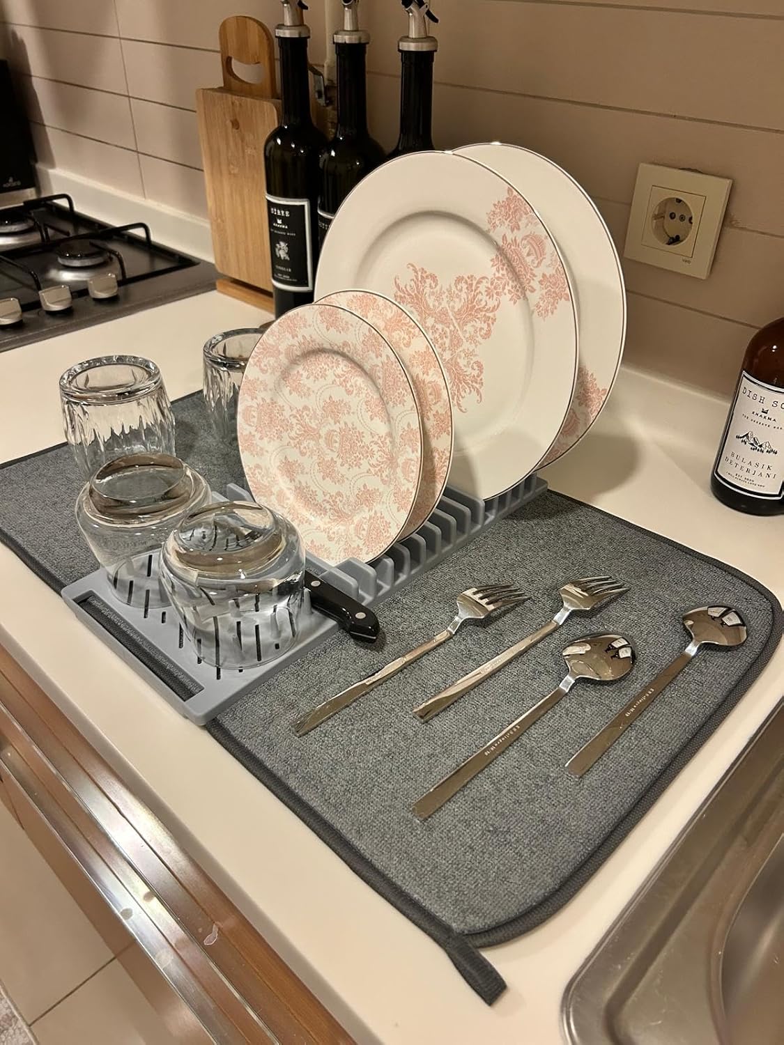 Mutfak Tezgah Mikrofiber Su Emici Bulaşıklık Matlı Bulaşık Dizme Ve Kurutma Matı