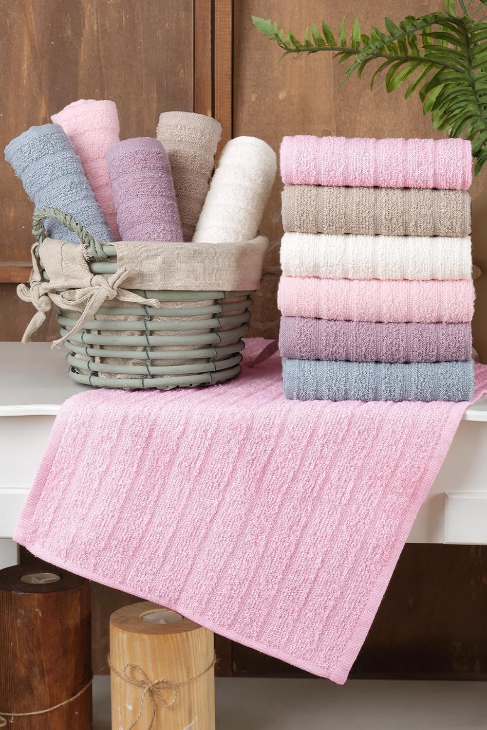 Tekstil Path | 12'li 30x50 Cm El Ve Yüz Havlu Seti | Mutfak Havlusu Pembe