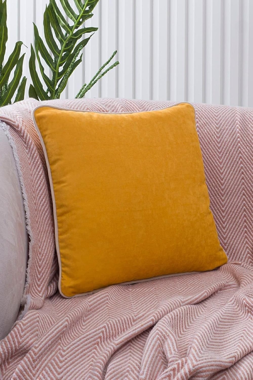 Renk Seçenekli Krem Biyeli Sarı Kırlent Kılıfı Dekoratif Düz Sade Panoroma Panbiy Sarı Krem 30X50