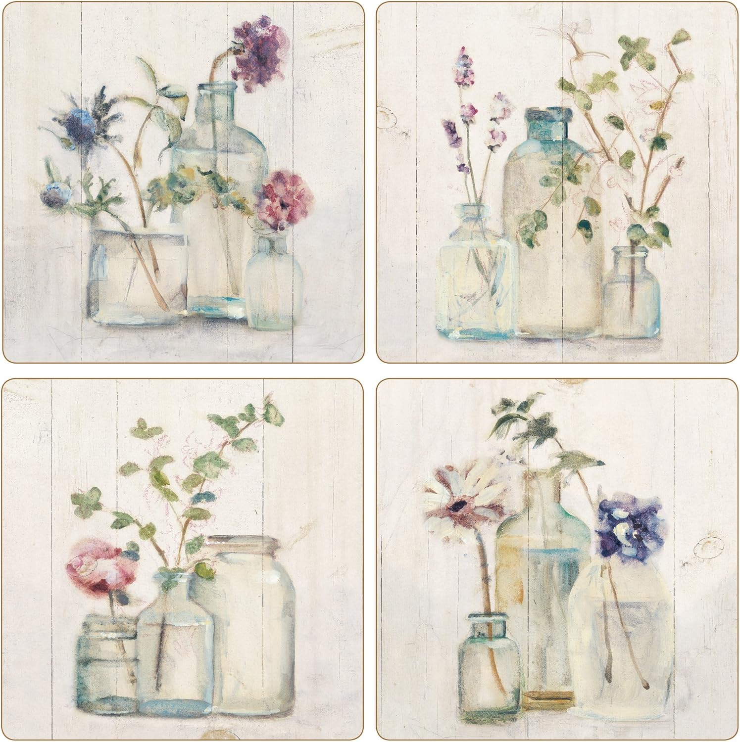 CoasterStone "Birch'te Çiçek" Emici Bardak Altlığı (4'lü Set), 10,16 cm, Çok Renkli