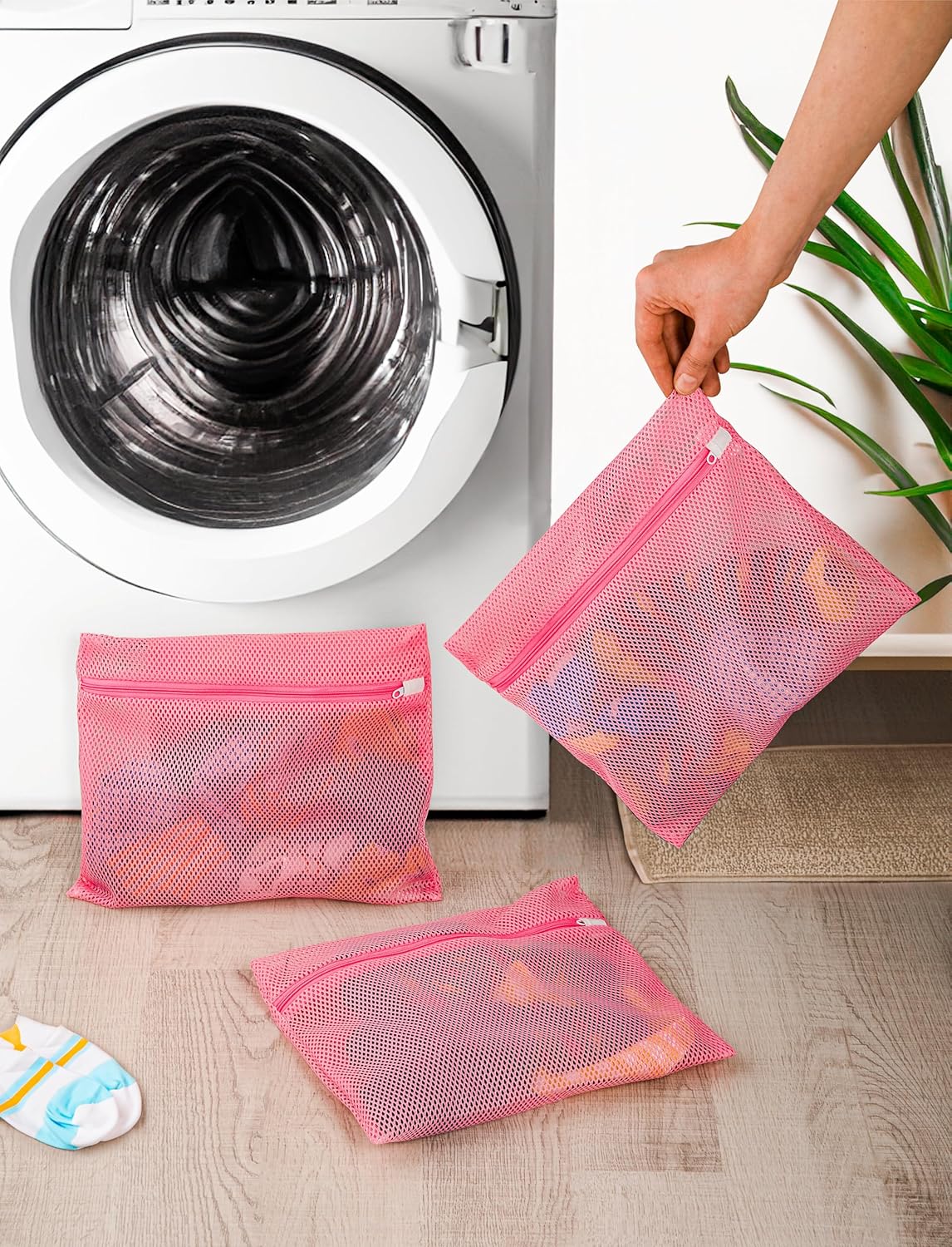 3 Adet Bebek Çocuk Çorap Yıkama Filesi Pembe