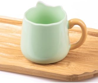 3D Kabartmalı Kedi Porselen Kupa – 450 Ml Büyük Kapasiteli, Şık Ve Eğlenceli Tasarım,Yeşil