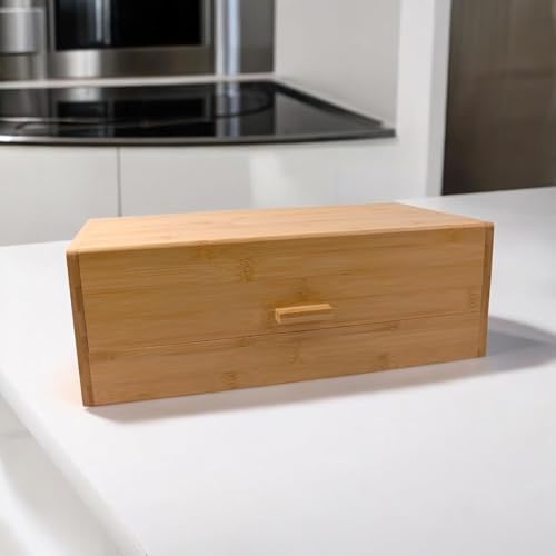 Bambu Ekmek Kutusu - Ekmek Dolabı, Çok Amaçlı Ekmeklik, Doğal Bambu Saklama Kutusu (40x23x14cm) - Mutfak, Tezgah ve Kiler İçin