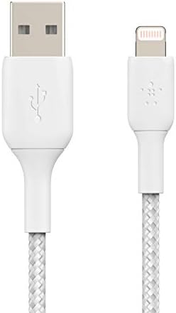 Örgülü Lightning Kablosu (, iPad, AirPods için Boost Charge Lightning/USB Kablosu) MFi Sertifikalı Şarj Cihazı, Örgülü Lightning Kablosu (2m, Beyaz)