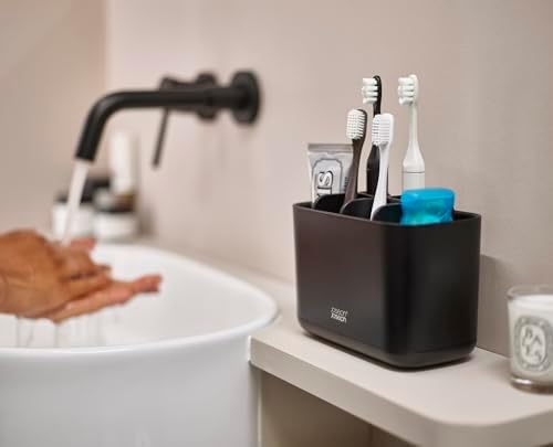 Easy-Store Diş Fırçası Tutucu Caddy, Banyoda Saklama, Büyük, Mat Siyah