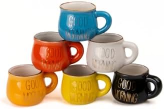 6'Lı Renkli Porselen Espresso Fincan Seti Yazılı Good Morning Tasarım,Çok Renkli