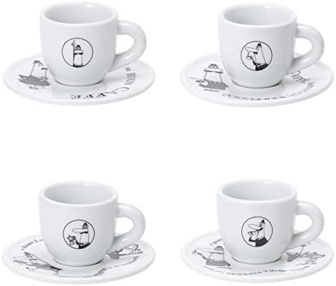 - 4'lü Espresso Fincan Seti - Carousel - Siyah Beyaz Karma Renk - Porselen