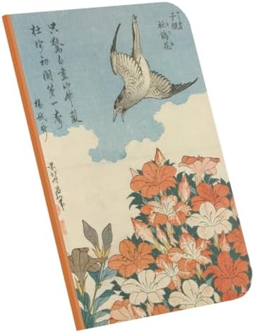 Cuckoo and Azaleas, Hokusai 1834, A4 Defter VI, Çizgisiz, Toplam 64 Sayfa, Tel Dikiş, Esnek Kapak, Oval Kenar, Tuval Doku, 60 gram, Sarı Krem Renk, 21x29,7x0,5cm
