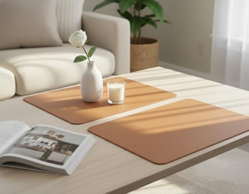 2 Adet Amerikan Servis – 44x35 cm Taba Renk Deri Masa Altlığı, Su Geçirmez, Kaymaz, Dayanıklı Şık Sofra ve Masa Koruyucu Placemat Seti