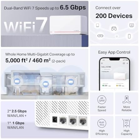 Halo H37BE(2-pack) | Wi-Fi 7 Mesh Sistemi | BE6500 Mbps Hız | Fiber Uyumlu | Dual-Band | 2× 2.5G Port | 4K-QAM | MLO| 650 m² Kapsama | Mobil Uygulama ile Kolay Kurulum – Güçlü ve Hızlı Ev Ağı