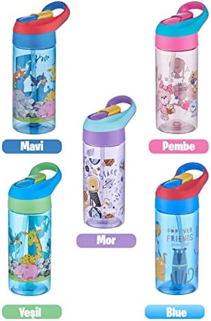 500ml Tritan Kalın Pipetli Çocuk Okul Su Matarası Mavi