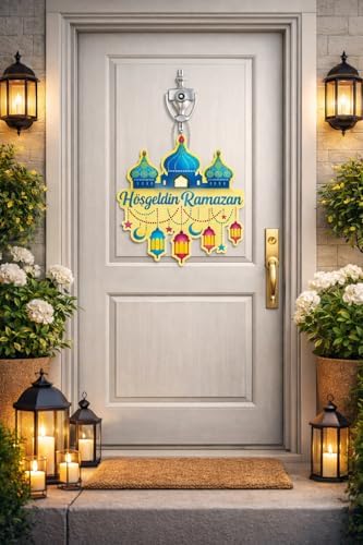 27-27 cm Hoş geldin Ramazan Dekorlu Ahşap Kapı Süsü, Ramazan Süsleri, Ramazan Tavan Süsü