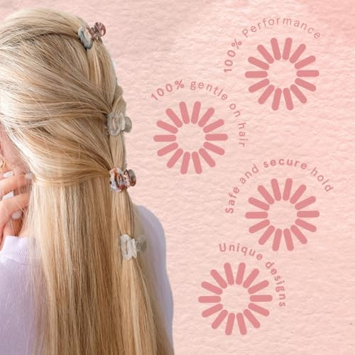 Clipstar Petit Bijoux S saç tokası seti, 4 zarif saç tokası nötr renklerde, HairLoveTech ile nazik tutuş, sağlıklı saçlar için stil ve bakım
