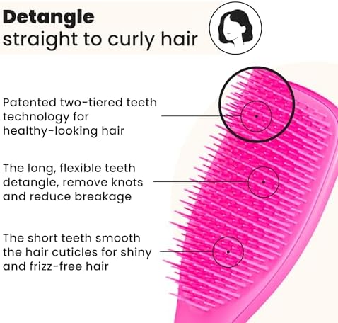 Ultimate Der Saç Fırçası | Islak ve Kuru Saçlar İçin | Tüm Saç Tiplerini Çözer | Kırılmayı Azaltır, Düğümleri Ortadan Kaldırır | İki Katmanlı Dişler ve Rahat Sap | Pist Pembesi