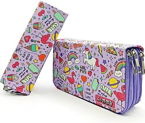 Kalem Kutusu - Kawai Organizer Kalemkutu Vegan Deri Üç Bölmeli Kalemlik -Mor