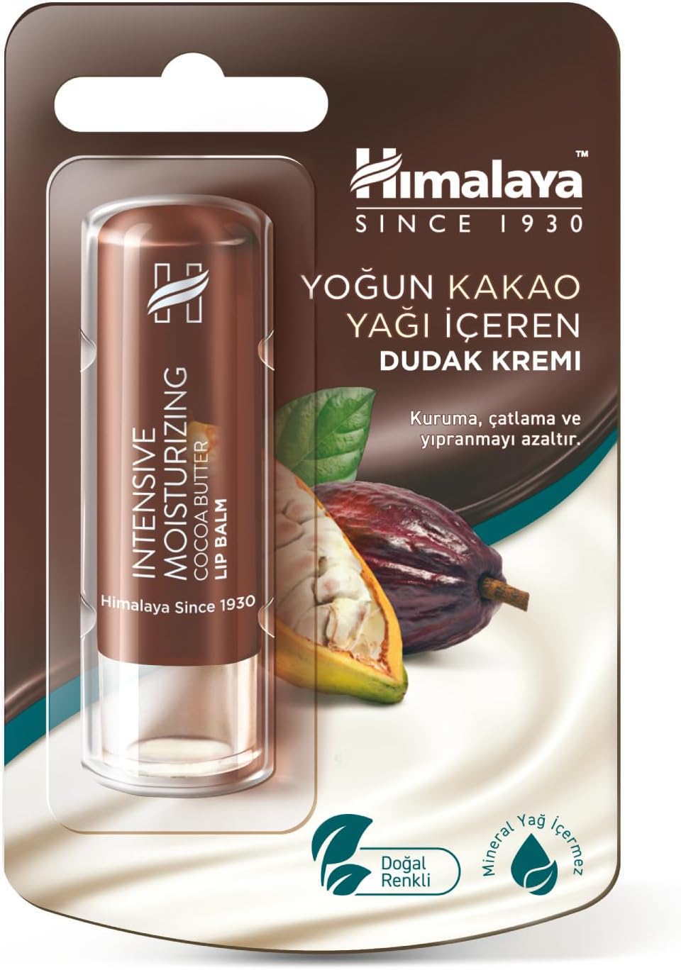Himalaya Yoğun Nemlendirici Dudak Kremi, Lip Balm, Kakao Yağı, Hint Yağı, Besleyici,%100 Doğal Renk, Silikon İçermez, 4,5 gr