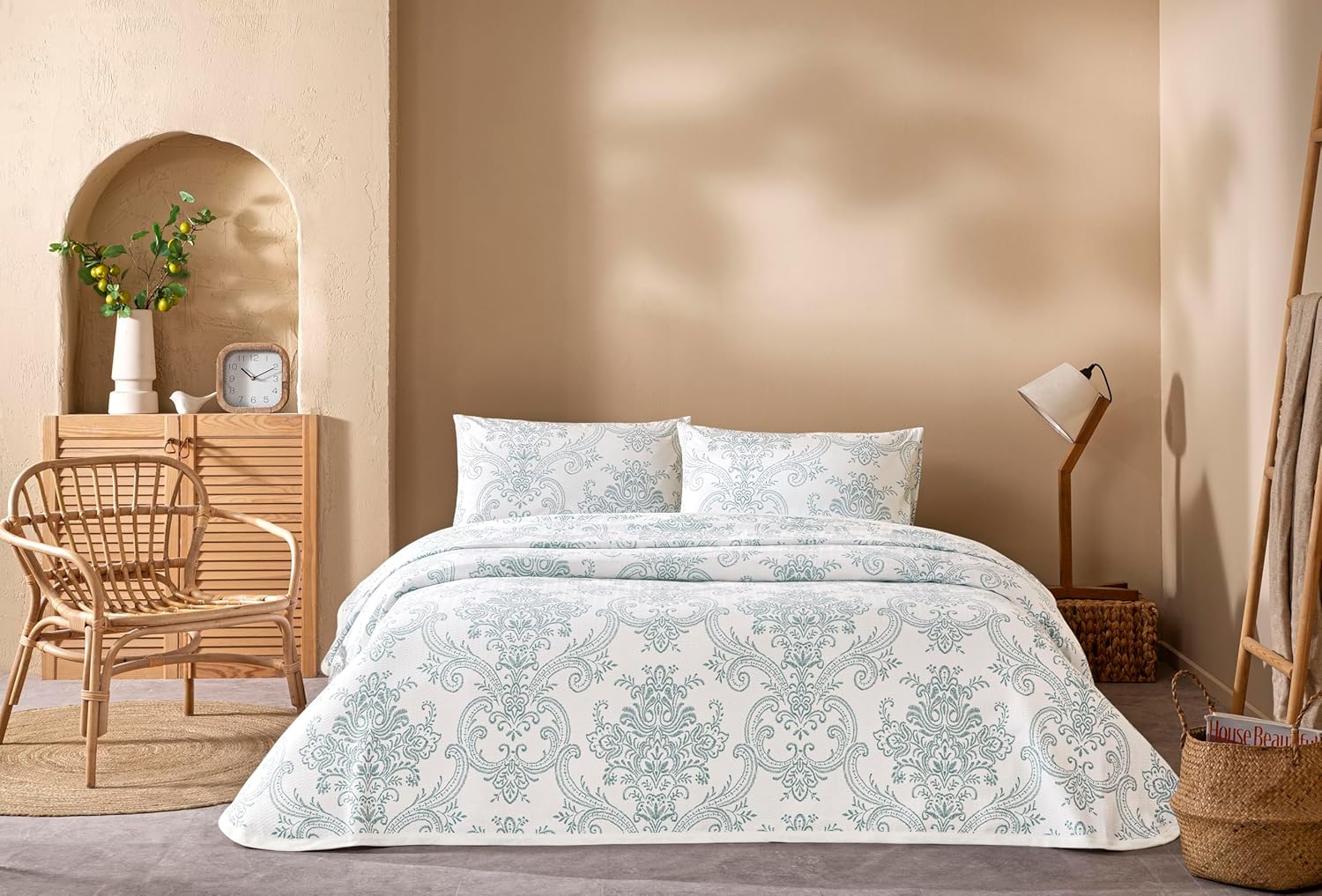 Baskılı Bovary Standart Pamuk Nevresim Takımı, Mavi, Çift Kişilik